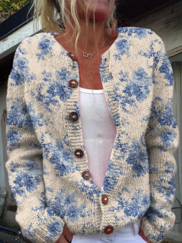 Shane | Cardigan with Floral Knit Fabric and Buttons